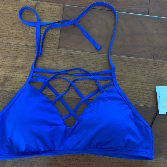 Shade & Shore size L swimsuit black cheeky bottom blue strappy padded top NWT - Picture 8 of 12